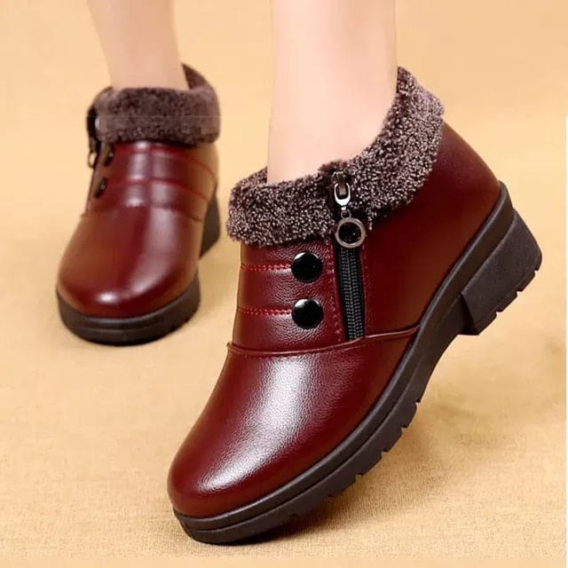 Soft Leather Waterproof Lightweight Ankle Warm Women Snow Boots Red / 9 WOMEN BOOTS