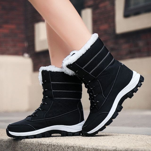 Soft Suede Leather Fleece Warm Wool Women Winter Boots Black White / 38 WOMEN BOOTS