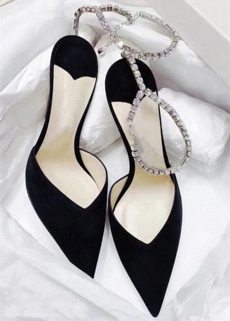 star style luxury rhinestones chains elegant ankle strap party high heels