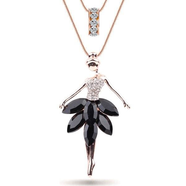 statement maxi alloy enamel dance ballet girl fairy angel necklace black