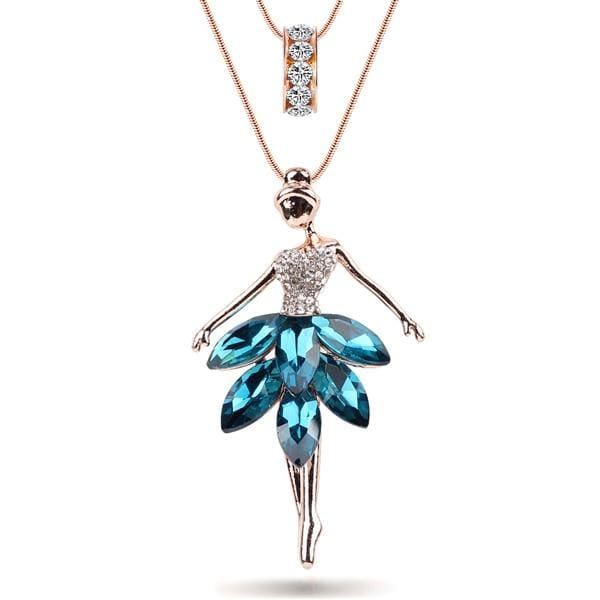 statement maxi alloy enamel dance ballet girl fairy angel necklace blue