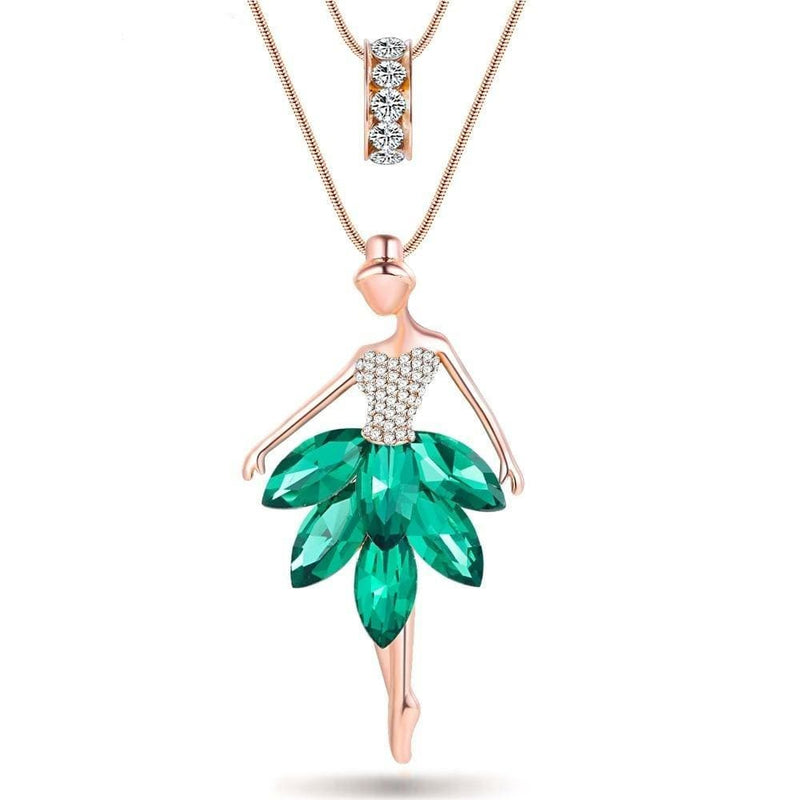 statement maxi alloy enamel dance ballet girl fairy angel necklace green