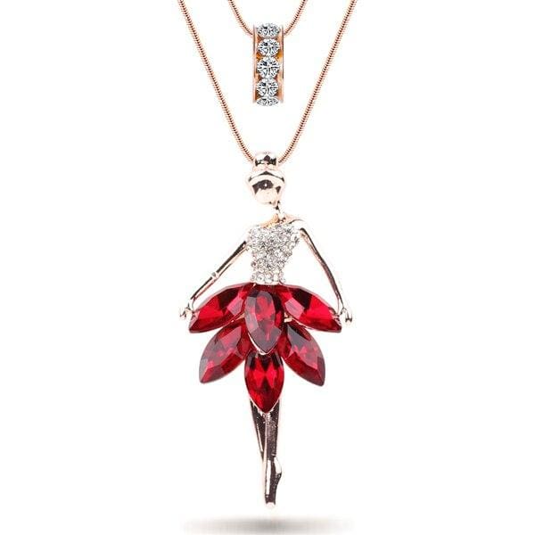 statement maxi alloy enamel dance ballet girl fairy angel necklace red
