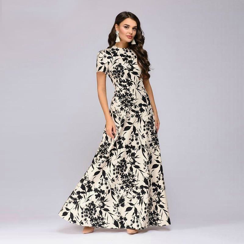 summer short sleeve floral print boho long dress