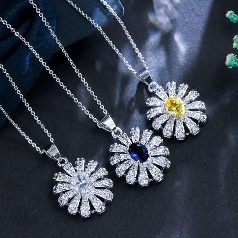 sun cluster flower 3 pieces 925 sterling silver cz jewelry sets