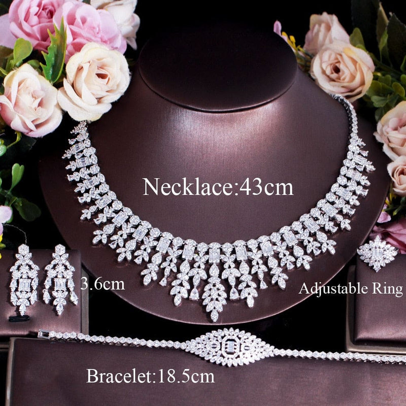 Tassel Drop Cubic Zirconia Wedding Jewelry Set 4 Pcs / Resizable JEWELRY SETS