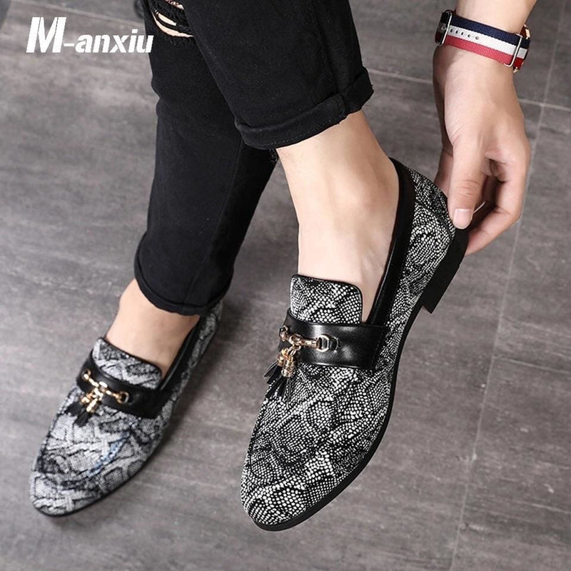 tassel snakeskin pattern dress shoes