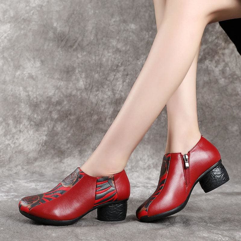 thick heels genuine leather casual women pumps shoes