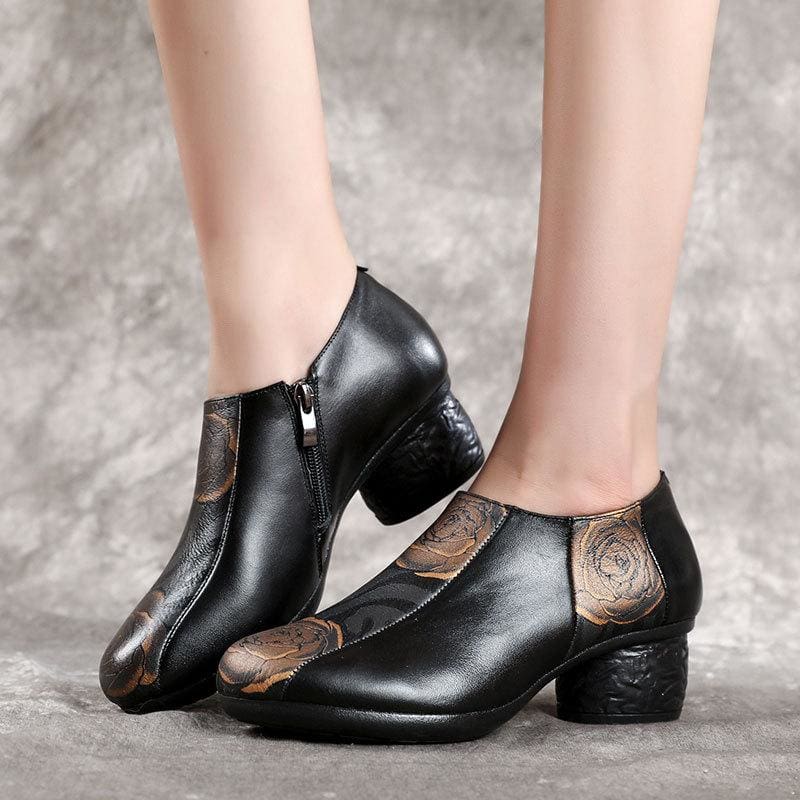 thick heels genuine leather casual women pumps shoes