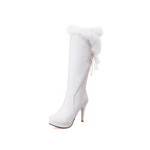 Thick High Heel Long Waterproof Party Fetish Winter Boots 1 White / 4.5 WOMEN BOOTS