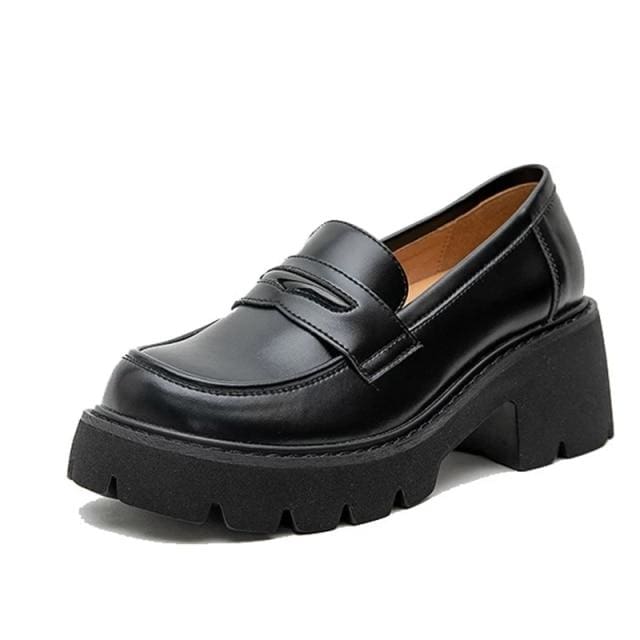 thick-soled women's soft leather loafers
