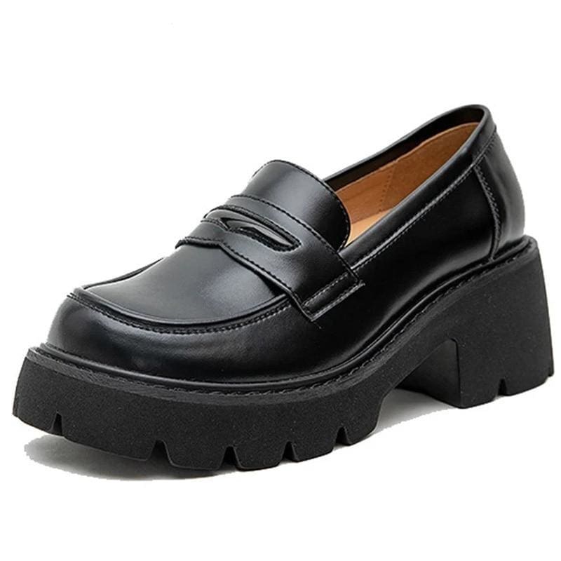thick-soled women's soft leather loafers