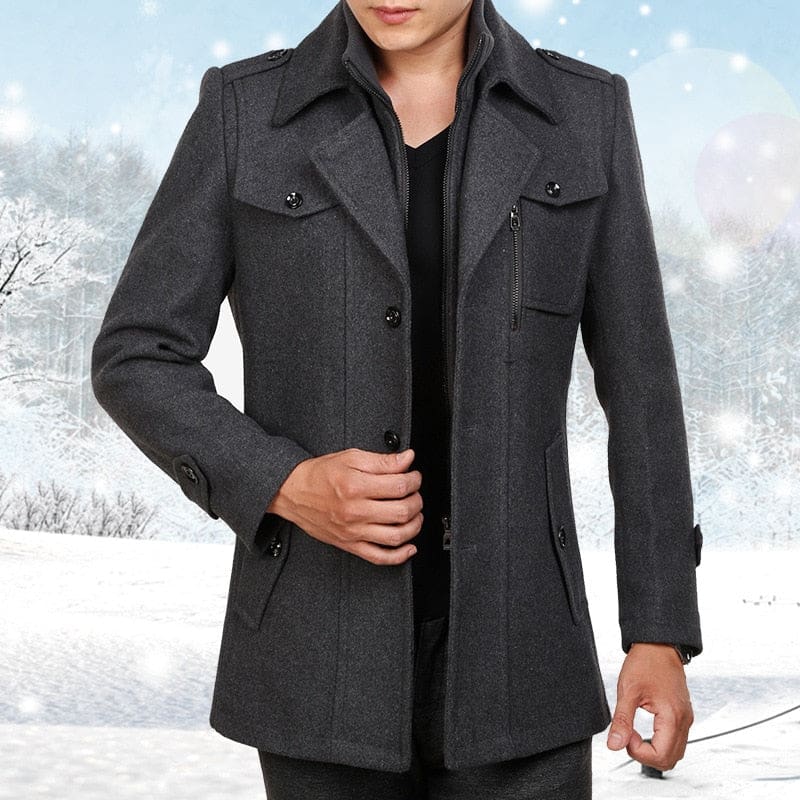 thick thermal long sleeve woolen windbreaker jacket
