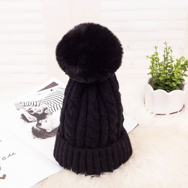 Thick Warm Wool Winter Knitted Women Hat Black WOMEN HAT