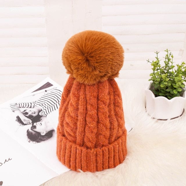 Thick Warm Wool Winter Knitted Women Hat Orange WOMEN HAT