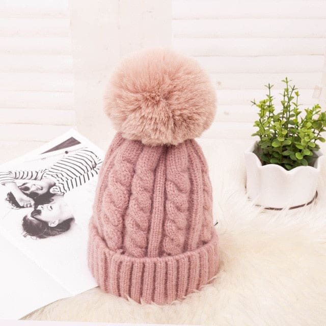 Thick Warm Wool Winter Knitted Women Hat Pink WOMEN HAT