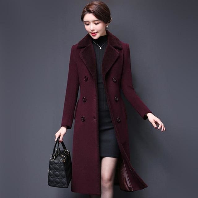 thicken cashmere collar wool blends women coat