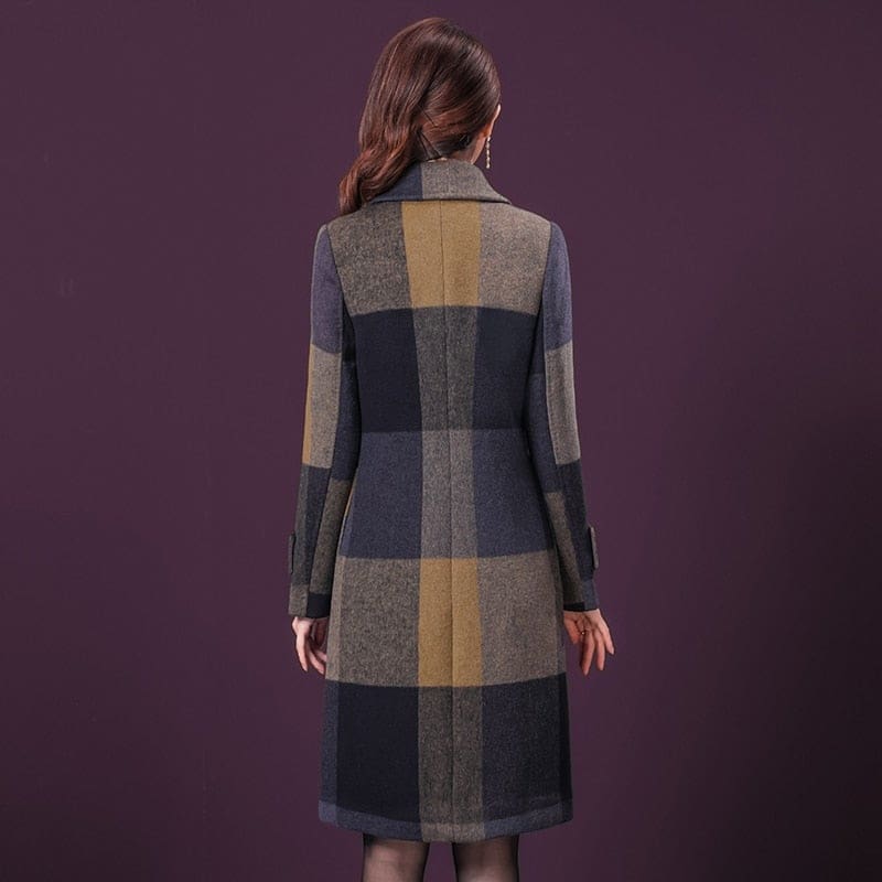 thicken warm wool blends slim long tops outerwear plaid overcoat