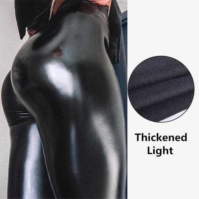 Thickened Warm Velvet Winter PU Leather Women Leggings Black With / S WOMEN PANTS