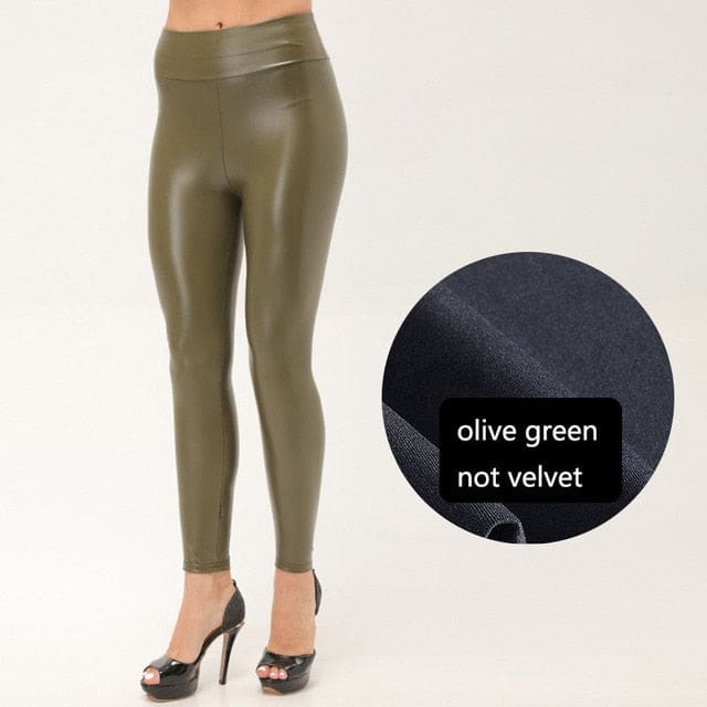Thickened Warm Velvet Winter PU Leather Women Leggings Green No / M WOMEN PANTS