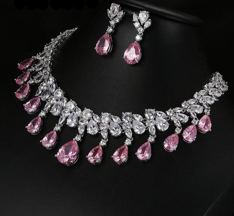 top quality tear drop shape aaa cubic zirconia bridal wedding jewelry sets