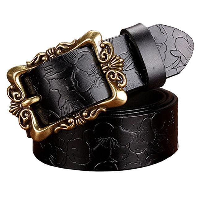 top quality vintage floral genuine leather women belt