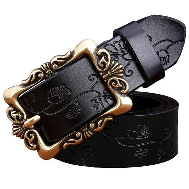 top quality vintage floral genuine leather women belt