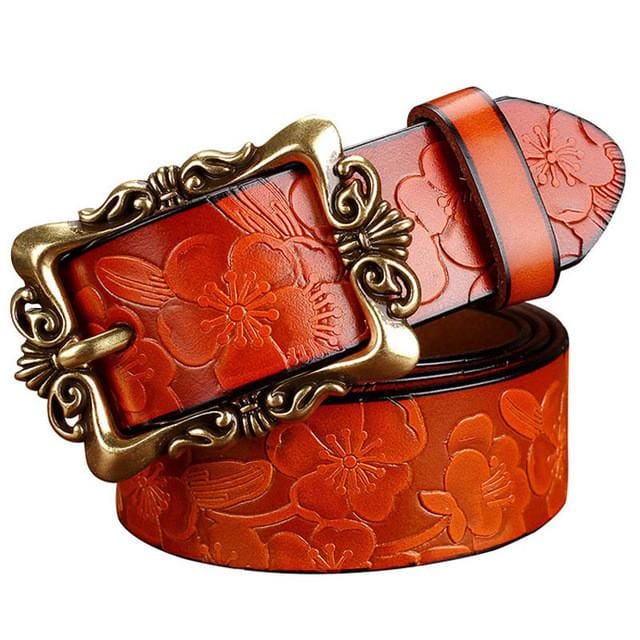 top quality vintage floral genuine leather women belt