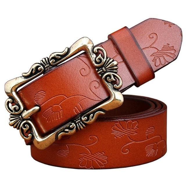 top quality vintage floral genuine leather women belt