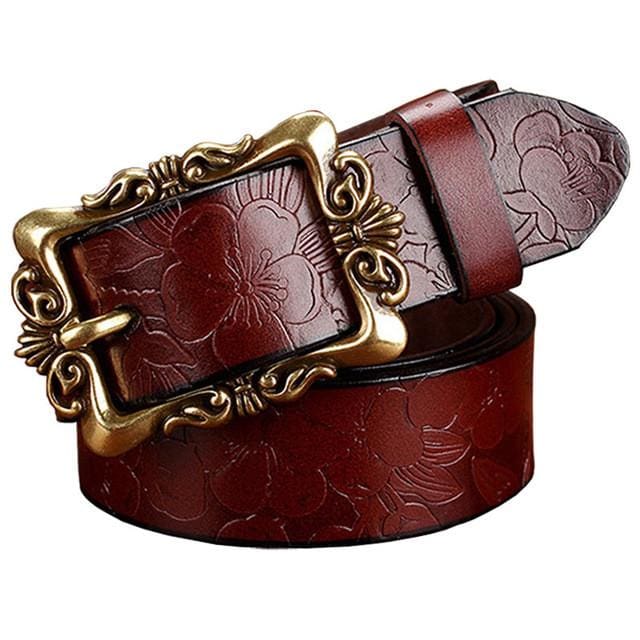 top quality vintage floral genuine leather women belt
