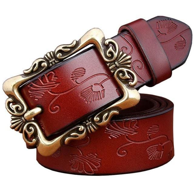 top quality vintage floral genuine leather women belt