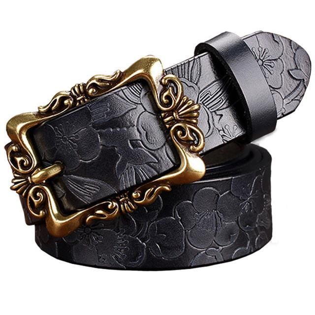 top quality vintage floral genuine leather women belt