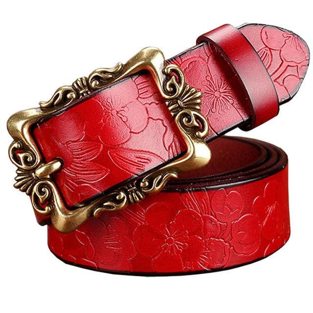 top quality vintage floral genuine leather women belt