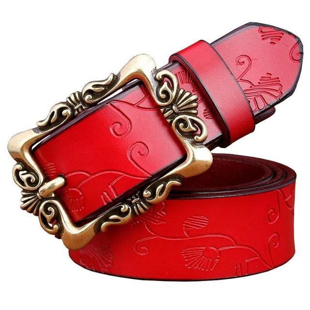 top quality vintage floral genuine leather women belt