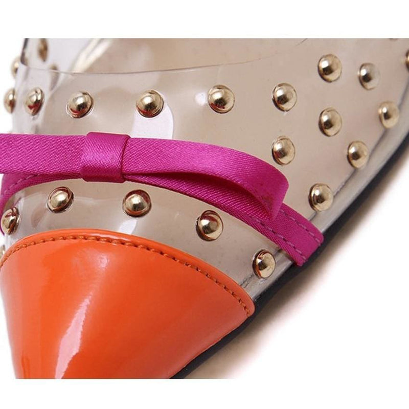 transparent clear pvc rivet bow patchwork sexy high heel