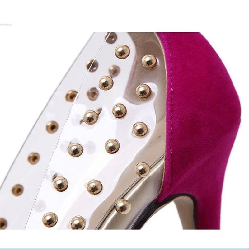 transparent clear pvc rivet bow patchwork sexy high heel