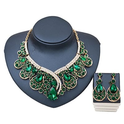 lan palace  valentines day trendy bridal crystal jewelry set engagement necklace and earrings costume jewelry green