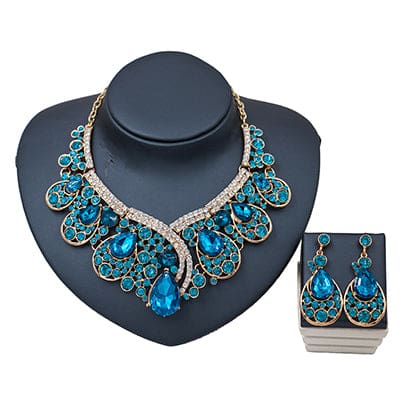lan palace  valentines day trendy bridal crystal jewelry set engagement necklace and earrings costume jewelry light blue