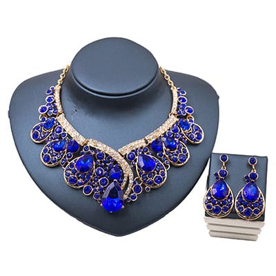 lan palace  valentines day trendy bridal crystal jewelry set engagement necklace and earrings costume jewelry royal blue