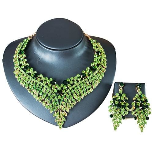 trendy crystal bridal jewelry set green