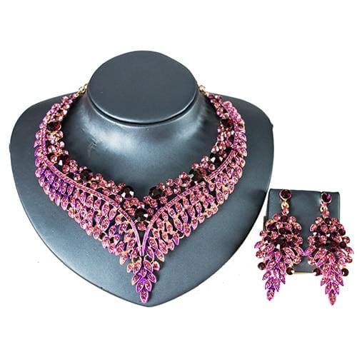 trendy crystal bridal jewelry set purple
