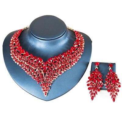 trendy crystal bridal jewelry set red