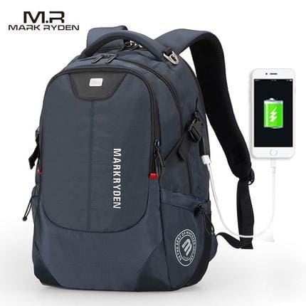 usb charging men 15inch laptop backpacks blue usb / 15inch