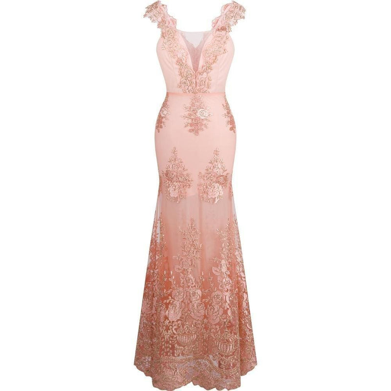 v-neck embroidery lace flower women mermaid long evening dress