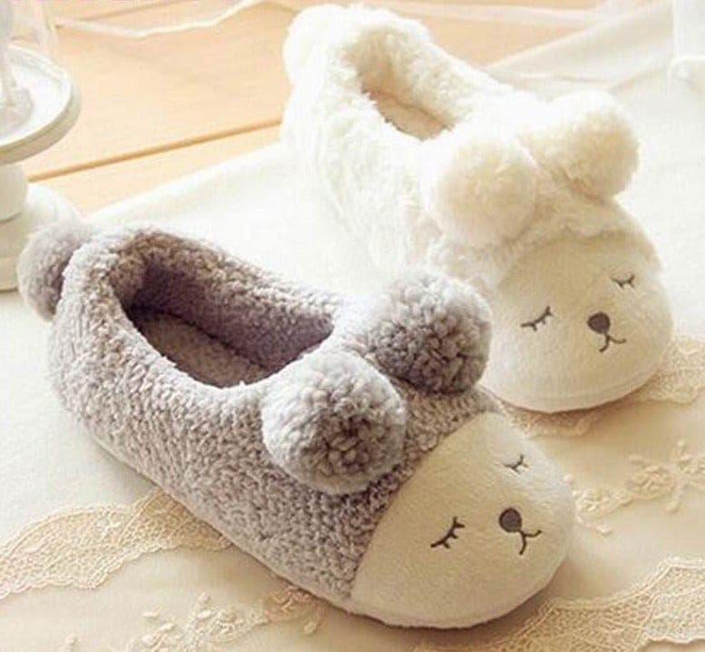 warm plush cute sheep animal flats slippers for winter home indoor bedroom