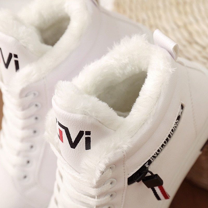 warm pu plush flats lace up winter snow boots for women