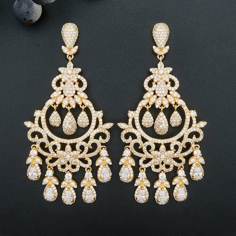 water drop tassel cubic zirconia stones long elegant vintage earrings