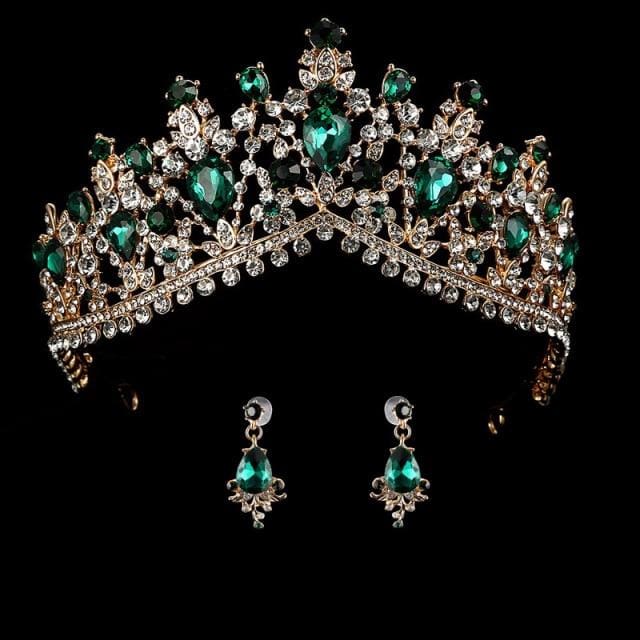 wedding crown queen bridal tiaras with earrings green