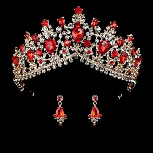 wedding crown queen bridal tiaras with earrings red