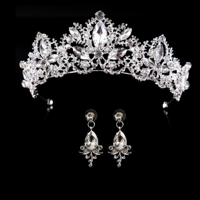 wedding crown queen bridal tiaras with earrings silver-1